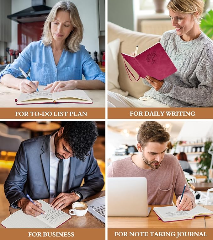 Lined Journal Notebook for Men & Women,200 Pages A5 Hardcover Leather Notebook (5.9"x8.5"), Travel Journal for Work, School, Business Writing, Note Taking, Notepad Diary (Burgundy)