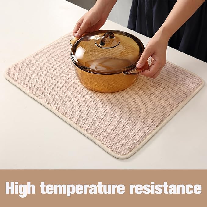 VESHE 2 Pack Microfiber Dish Drying Mat for Kitchen Counter, Ultra Absorbent Dish Drainer Mat, Dish Drying Pad, Dish Rack Mat 20×15 Inch (Beige)