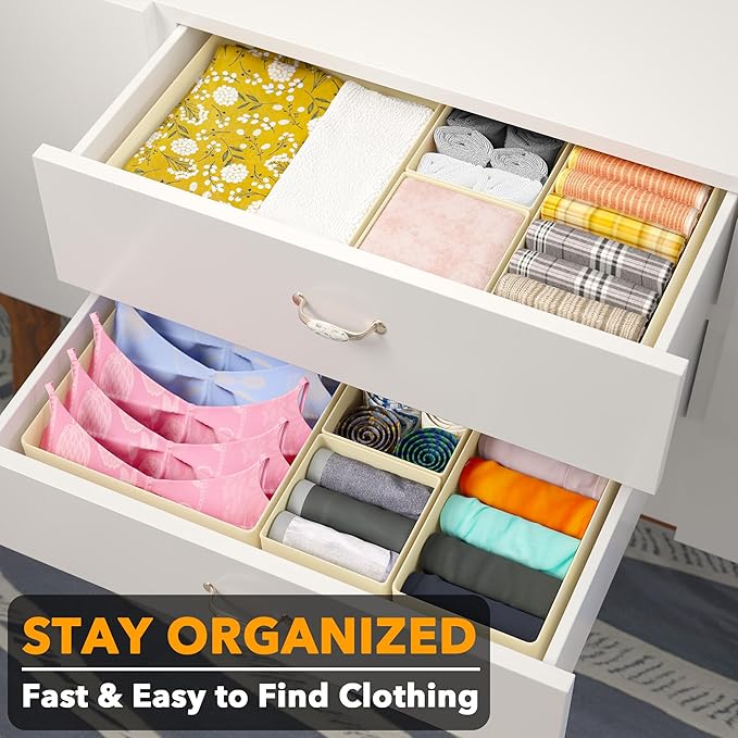 SpaceAid Drawer Organizer Clothes, 12 Pack Dresser Organizer Bins for Nursery, Closet Organization and Storage Dividers for Clothing, Baby Clothes, Underwear, Socks (Beige)