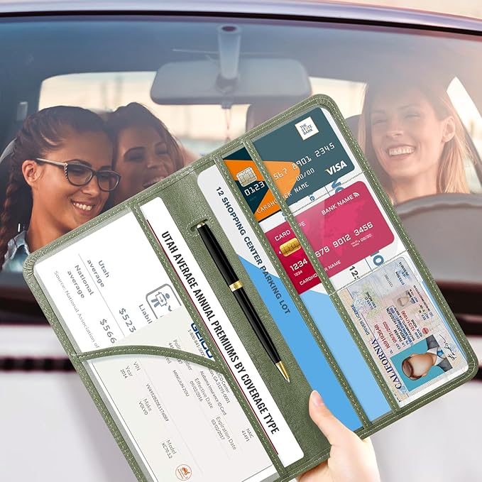 CoBak Car Registration and Insurance Holder - Vehicle Glove Box Car Organizer, Auto Truck Compartment Accessories Case with Magnetic Closure for Driver License, Cards