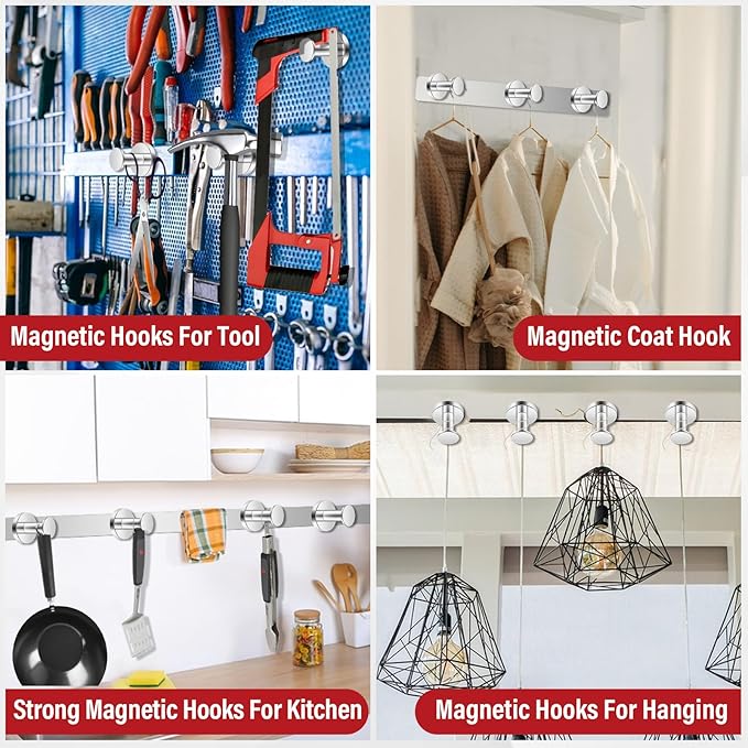 Magnetic Hooks for Cruise Cabins, Silver 150lb Extra Strong Heavy Duty Magnets, Magnetic Coat Hook, Heavy Duty Magnets for Wreath, Classroom, Hanging, Grill, Cruise Ship, Camping, 6Pcs