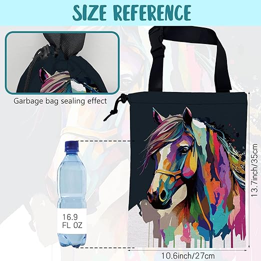 KXWQTRDD Car Garbage Bag Abstract Colorful Horse Drawstring Car Trash Bag Hanging for Back Seat with Adjustable Buckle Canvas Vehicle Trash Can Easy-to-Install