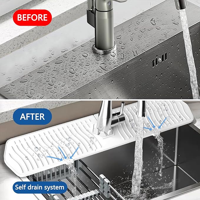 EBIGIC Kitchen Sink Splash Guard - 24 x 5.8'' Ultrathin Silicone Sink Mat Splash Guard fit for Countertop, Bathroom, Farmhouse, RV (White)