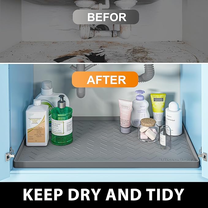 TigeJoy 28" x 19" Under Sink Mats for Kitchen Waterproof, Leak-Proof Silicone Mat Sink Protector and Cabinet Liner, Kitchen Essentials Organizer and Storage, Boot or Shoe Tray, Pet Feeding Mat