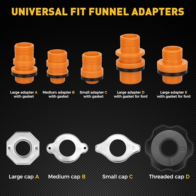 20-Piece No-Spill Coolant Funnel Kit, Cooling System Funnels Kits, Spill Proof Funnel Bleeder, Radiator Funnels Kit with Adapters, Extensions, Flexible Hose, Circular-Funnel, Towel for Automotive Use