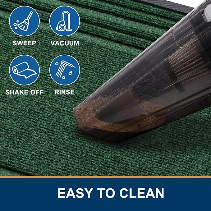 Buganda Front Door Mat Indoor Outdoor Entrance, Non-Slip Natural Rubber Doormats, Easy Clean, Low Profile, Dirt Trapper Entryway Floor Mats for Outside, Garages and Patios, 29.5x17, Green