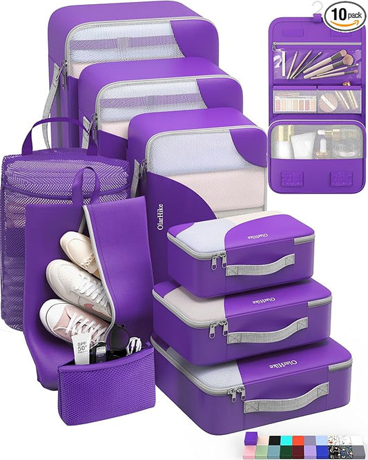 10 Set Packing Cubes for Travel, Gifts for Women Mom,Anti-Tearing Suitcase Organizer,OlarHike Vacation Essentials & Accessories for Cruise Ship