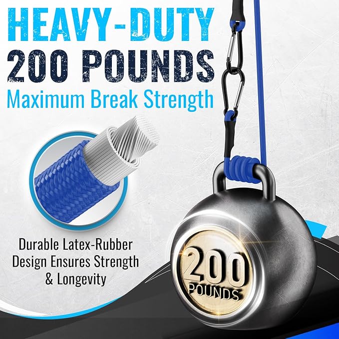 GOEASY0312 Carabiner Bungee Cords with Hooks Heavy Duty - 18" Elastic Bungee Cords with Carabiner Hooks 200 LBS Max Break Strength, UV Resistant for Camping, Tarps, Bike Rack, Tent, Car - 4pcs (Blue)