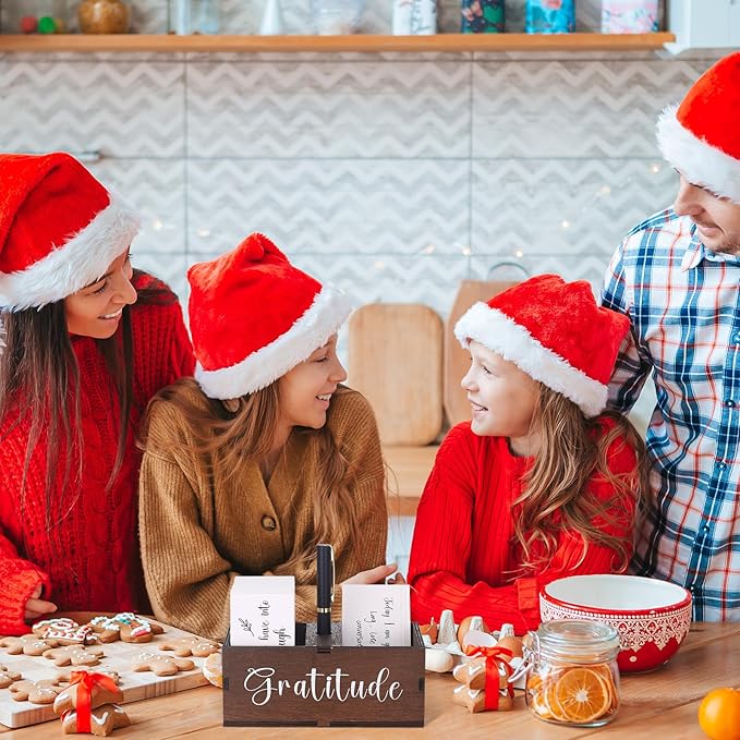 Clabby Gratitude Jar Thanksgiving Gifts Include 200 Cards 1 Pen 1 Blessing Jar Wood Box Practice Thankful Appreciation Gratitude Note Cards Kit for Families Friends Employee Coworkers(Dark Brown)