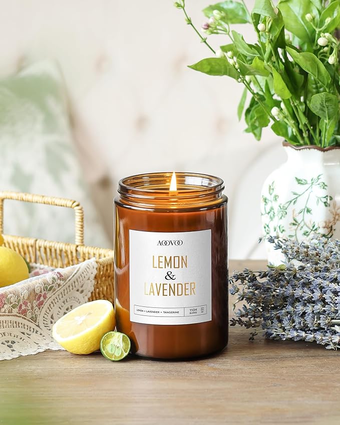 AOOVOO Lemon Lavender Scented Candle - Lavender Candle, Scented Candles, Soy Candles for Home 22 oz