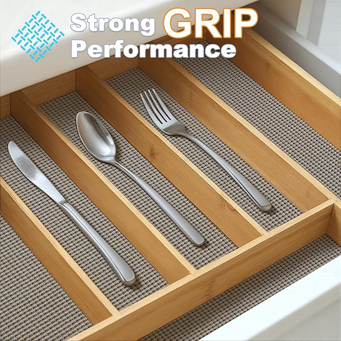 Songrey Non-Adhesive Drawer and Shelf Liner, Non Slip Cabinet Liners, Protect Kitchen Cupboard, Bathroom Drawers, Breathable, Thick Strong Grip mat (17.5IN x 20FT, Black)