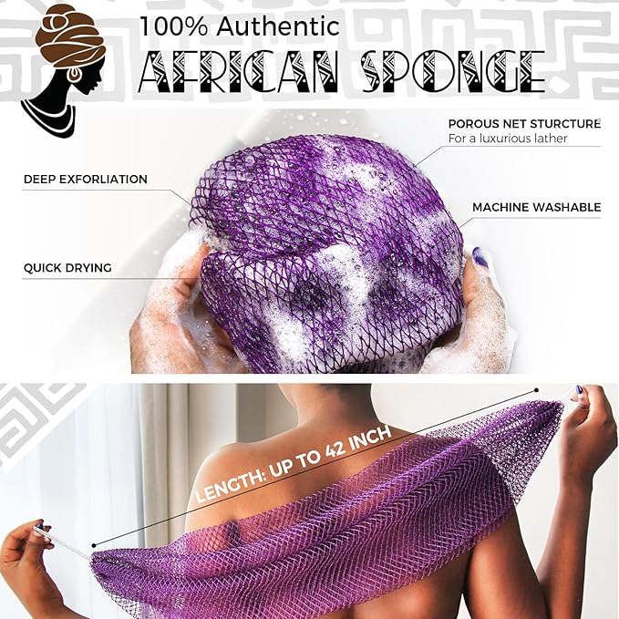 African Net Sponge Authentic - 2 Pieces Loofah Exfoliating Body Scrubber Bath Sponge - Back Scrubber Washcloth for Shower - Real African Scrub Exfoliator Body Care Bathing Accessories for Women