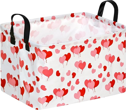 MAIZMZ Empty Gift Basket for Girls Heart Print Storage Cube for Women, Closet Shelf Waterproof Organizer Bins with Handles Waterproof Nursery hamper Kids Toys Books Box Room Deco