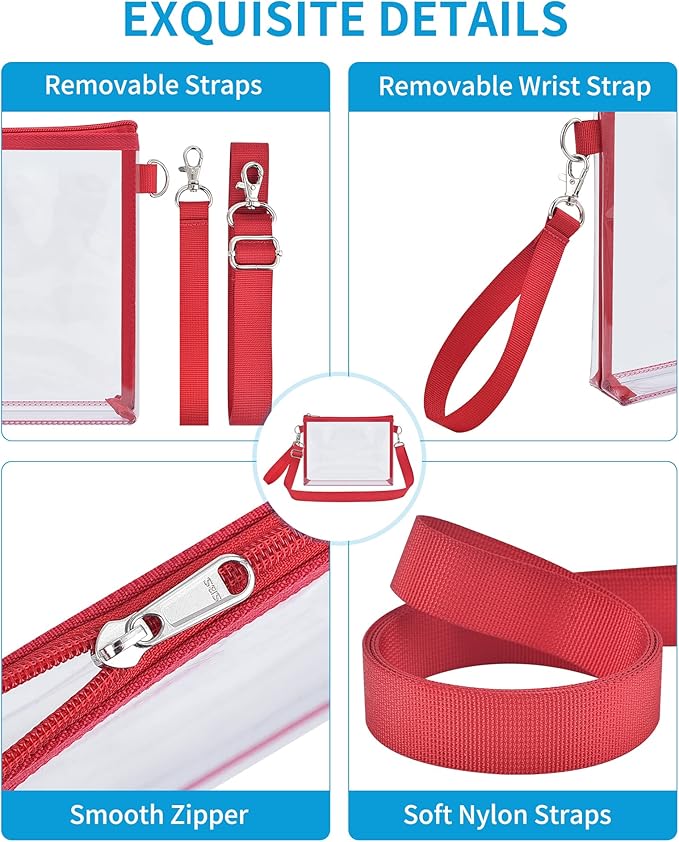 Bagenius Clear Bag for Stadium Events, Clear Purse with Detachable Strap, Sports fan Handbag Purses for Game Day and Concert