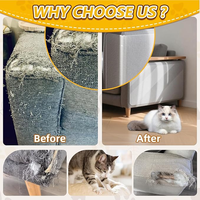 Anti Cat Scratch Furniture Protector, 18 Pcs Self-Adhesive Couch Protector for Cat Claws, Heavy Duty Couch Cover Furniture Protectors from Cats Scratching Tape for Sofa, Corner, Door, Chair