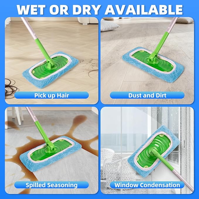 8 Pack Reusable Mop Pads Compatible with Swiffer Sweeper Mop, Dry and Wet Pads Refill, Microfiber Pads, Washable Sweeping Cloths for Surface/Hardwood Floor Cleaning (Blue)