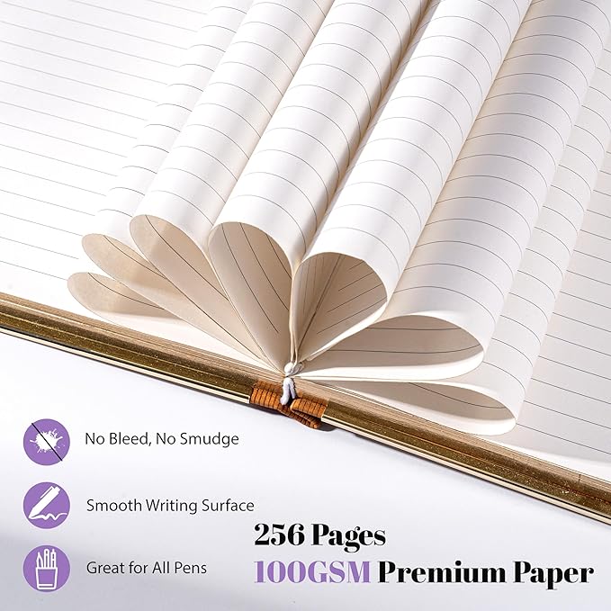 CAGIE Elegant Gold-Edged Journal for Women – Aesthetic Vegan Leather A5 Notebook, 256 Pages 100GSM Thick Paper Hardcover Diary, Gift Journals for Writing