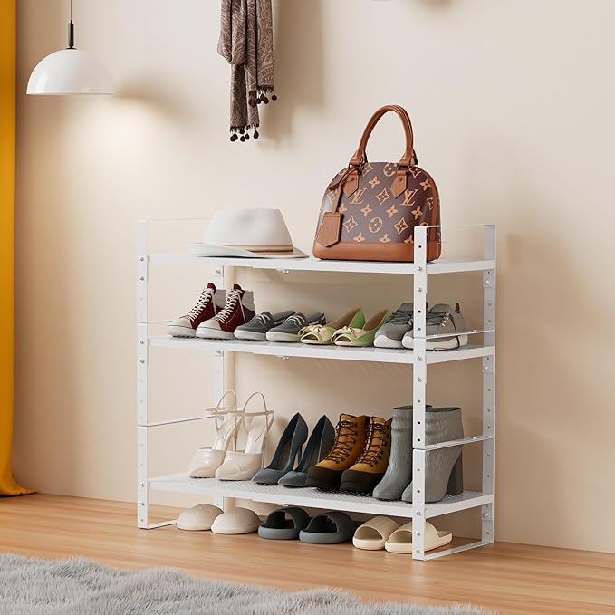 Multi-Functional Metal Shoe Rack, Space-Saving, Perfect for Entryway, Closet, Bathroom, etc. - Sturdy and Durable, High Weight Capacity（1PACK/White/Large