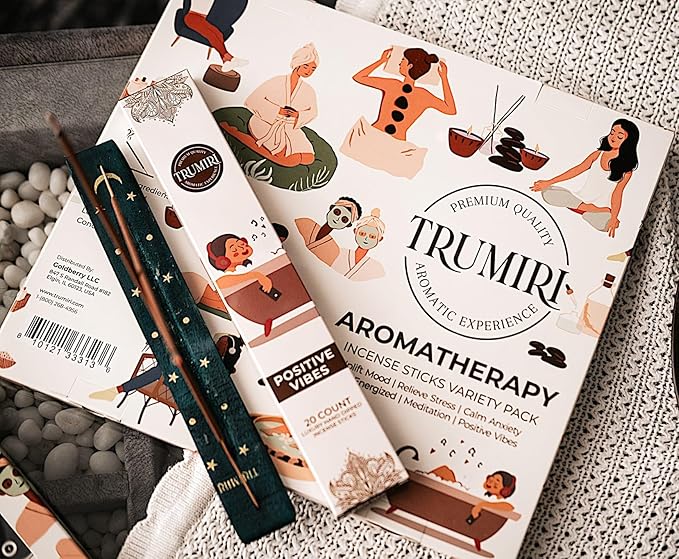 Aromatherapy Incense Sticks - Total 120 Insence-Sticks (20 Insense x 6 Inscents) - Inciensos Aromaticos para La Casa Aroma Incents for Positive Vibes Meditation Stress Relief + Incense Holder