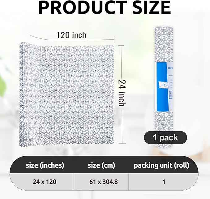 RAY STAR 24X120 Inch Shelf Liner for Kitchen Cabinets, Non-Adhesive Washable Cabinet Liner, PVC Drawer Liner for Dresser Non-Slip Bathroom (Black Floral)(1 Roll)