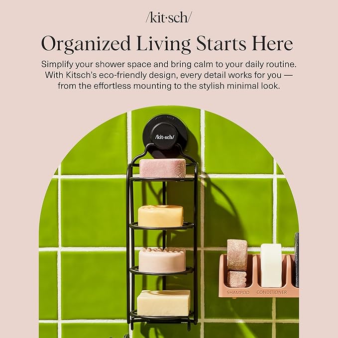 Kitsch Shower Caddy Hanging with Suction Cup – Self-Draining Shampoo Bar Holder & Shower Shelves for Conditioner Bars & Soap – Rust Proof Bathroom Caddy, and Wall Mount or Free-Standing Organizer