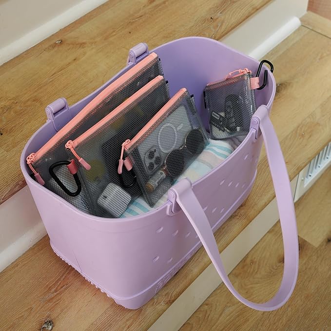 GOBAGS Air Production Multi-Size Clear Zipper Pouch (4-Pack) – Cable Organizer & Travel Gear Bag for Electronics, Camera Accessories, Tool Pouch & Small Tech Storage (Pink)
