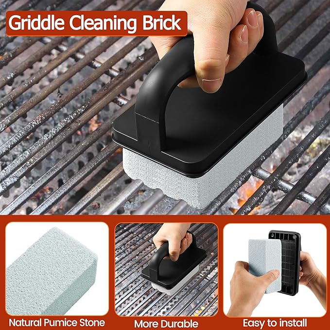 Griddle Cleaning Kit for Blackstone, Professional Flat Top Grill Cleaning Kit, with Heavy Duty Griddle Scraper, Grill Bricks, Scouring Pads & Ergonomic Handles