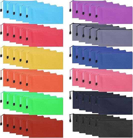 60pcs Pencil Pouch Bulk,Zipper Pouches,Waterproof Pencil Bags, Small Organizing Bags in 12 Colors for Classroom,Office Supplies Storage and Travel Accessories