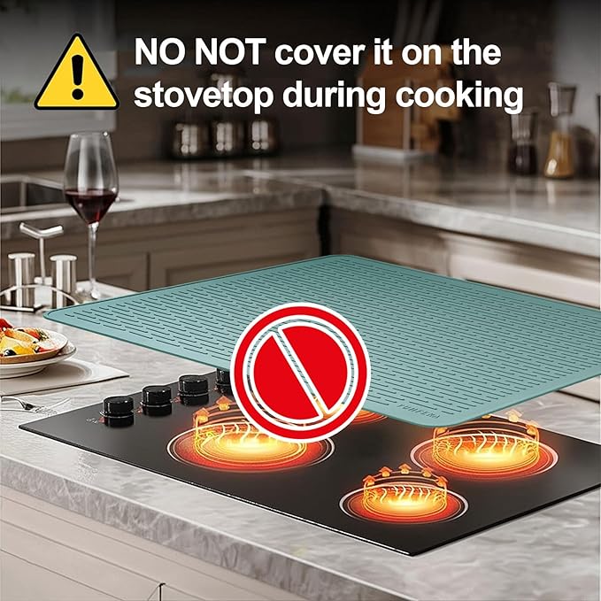 YUHFERA Stove Top Cover for Electric Stove - Silicone Stove Mat for Glass Top, Glass Cooktop Protector, XL Dish Drying Mats for Kitchen,Oven Covers for Electric Stove (Aqua,28 x 20)