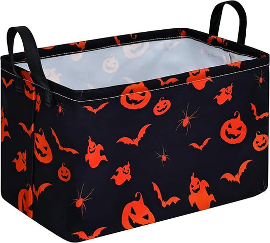 MAIZMZ Halloween Pumpkin Ghost Toys Storage Basket for Shelves Foldable Party Open Gift Box Waterproof Clothes Organizer Laundry Nursery Hamper with Handles Room Decor