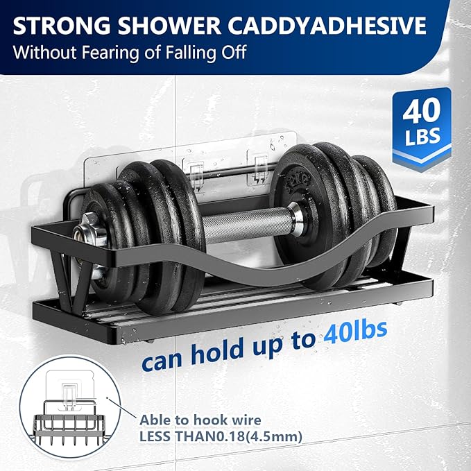 14 Pack Shower Caddy Adhesive Replacement, Strong Waterproof Strips, No Drilling Flat Hooks for Bathroom Storage Shelves and Kitchen Racks (Clear 3 Hooks & 2 Hooks & 1 Hook)
