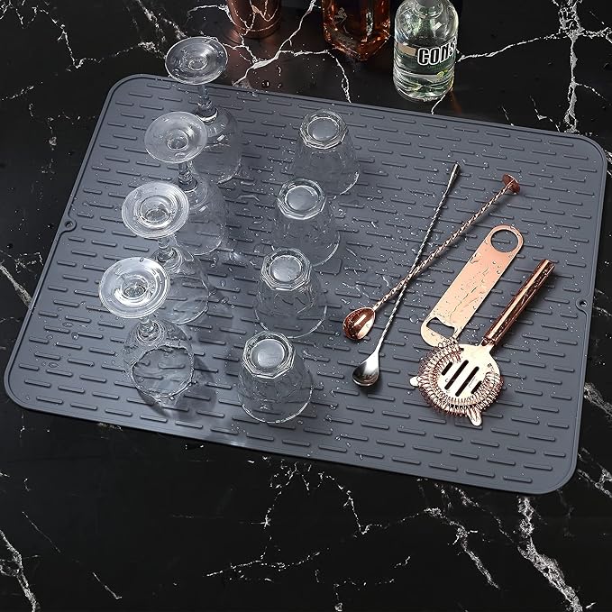 To encounter Silicone Dish Drying Mat - Extral Large 20" x 16" - Set of 2 Flexible Rubber Drying Mat, Heat Resistant Silicone Trivet, Countertop Mat, Dish Draining Mat, Sink Mat