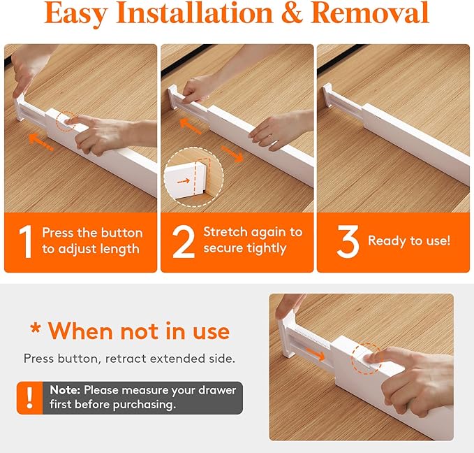 Lifewit 4 Pack 2.36" High Drawer Dividers 40-56cm/16-22 Adjustable Drawer Organizer for Clothes/Utensils, Expandable Drawer Separator in Dresser/Kitchen/Bedroom/Office Organization & Storage White