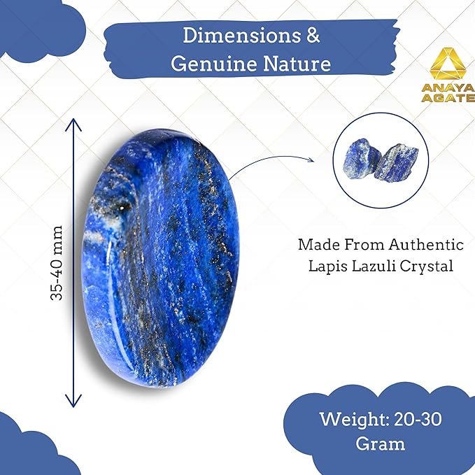 Lapis Lazuli Worry Stones – Crystal Thumb Worry Stone for Anguish, Stress – Relaxing and Soothing Balance Stones for Meditation, Stress Relief – Healing Stones and Crystals for Men and Women