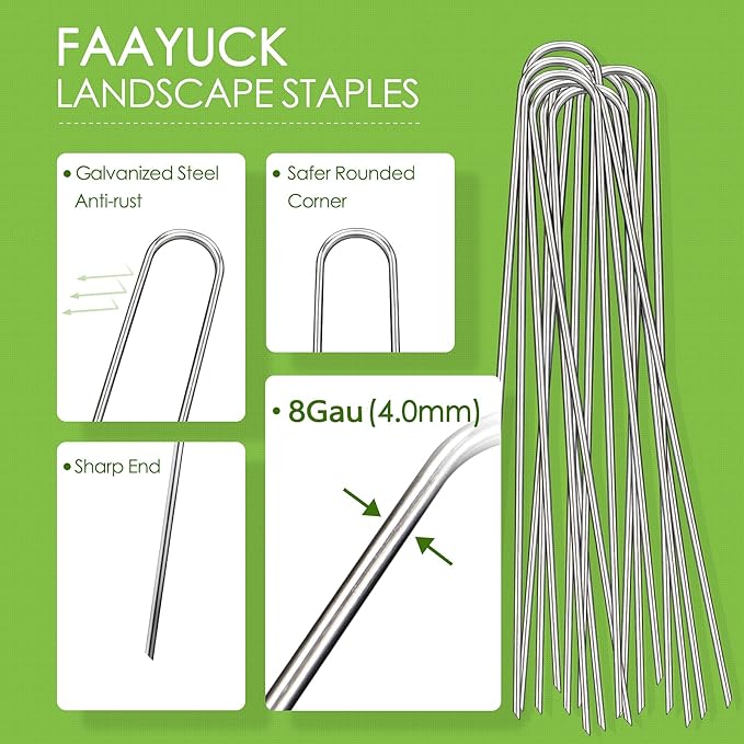 12 Inch Landscape Staples, 12/25/50/100 Pack Galvanized Garden Stakes, Heavy Duty 8 Gauge U-Shaped Ground Stakes for Weed Barrier Fabric, Irrigation Tubing, Fence, Outdoor Decorations