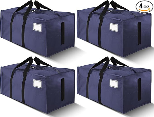 HOMESURE Supports 200lbs Heavy Duty Moving Bags - Strong Zipper & Wrap-Around Handles - Water-Resistant Storage Totes, Durable Alternative to Moving Boxes - 4 Pack - Blue