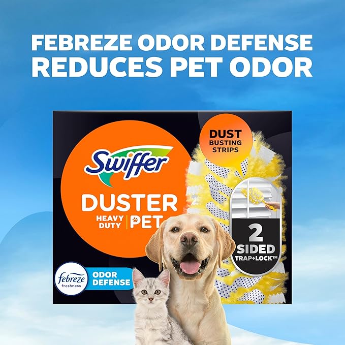 Swiffer Pet Heavy Duty Dusters Refills, Multisurface 360 Dusters with Febreze Odor Defense, 11 Count (Pack of 3)