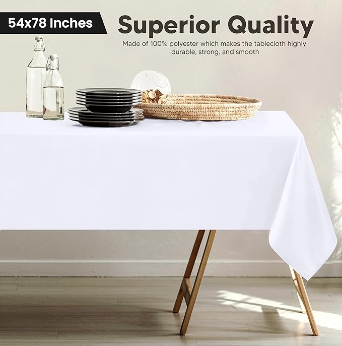 Utopia Kitchen Rectangle Table Cloth 2 Pack(54x78 Inches, White), Tablecloth Machine Washable, Polyester Table Cover for Dining, Buffet Parties, Picnics, Events, Weddings and Restaurants
