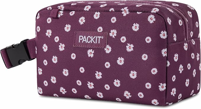 PackIt Freezable Small Insulated Snack Box, Ditsy Daisy Plum, with EcoFreeze Technology (Built-in Ice Pack), Mini Cooler or Small Lunch Bag, For Fresh Snacks On the Go, for Work, Gym, or Travel