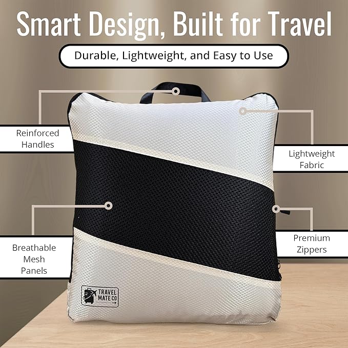 Compression Packing Cubes for Travel – 6-Piece Luggage Organizer Set with Double Zipper Compression, Shoe Bag, Laundry Pouch & Toiletry Bag – Lightweight Carry-On & Suitcase Organizers