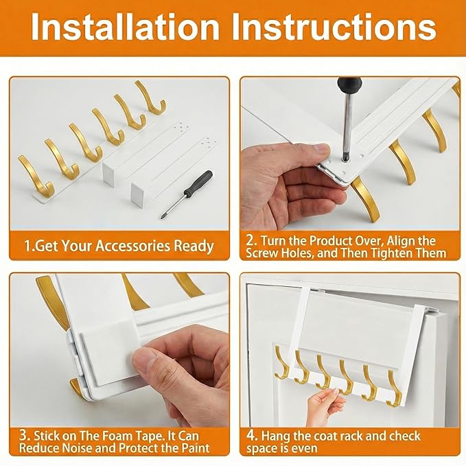Large Over The Door Hooks, Sturdy Door Hanger with 12 Hooks, Door Towel Rack for Bathroom, Bedroom, Kitchen, Coat Rack for Hanging, Easy to Install (White Gold)