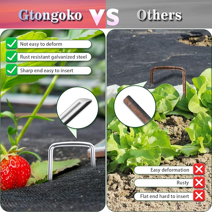 Gtongoko 500 Pack Galvanized Landscape Staples Garden Stakes Plant Cover Stakes 6 Inch 11 Gauge SOD Staples Ground Stakes for Landscaping Securing Weed Barrier Fabric, Christmas Decorations