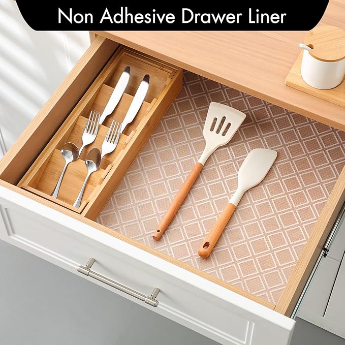 Cooyes Shelf Liners for Kitchen Cabinets – Non-Adhesive Drawer and Cabinet Liner, Waterproof and Oil-Proof Kitchen Cupboard Shelf Paper, EVA Material Fridge Liner for Refrigerator – Modern Pattern