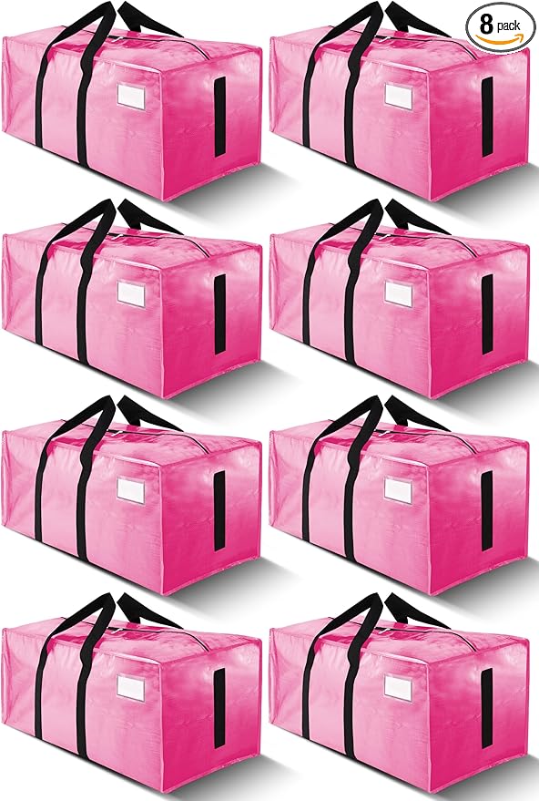 HOMESURE Supports 200lbs Heavy Duty Moving Bags - Strong Zipper & Wrap-Around Handles - Water-Resistant Storage Totes, Durable Alternative to Moving Boxes - 8 Pack - Pink