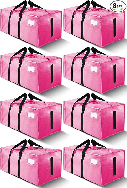 HOMESURE Supports 200lbs Heavy Duty Moving Bags - Strong Zipper & Wrap-Around Handles - Water-Resistant Storage Totes, Durable Alternative to Moving Boxes - 8 Pack - Pink