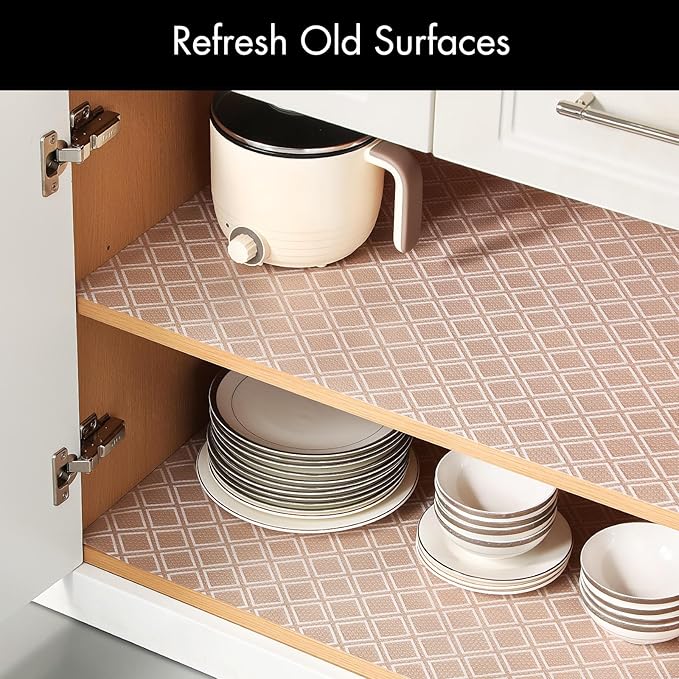 Cooyes Shelf Liners for Kitchen Cabinets – Non-Adhesive Drawer and Cabinet Liner, Waterproof and Oil-Proof Kitchen Cupboard Shelf Paper, EVA Material Fridge Liner for Refrigerator – Modern Pattern