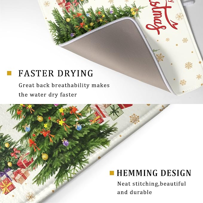 Christmas Tree Dish Drying Mat 18x24 for Winter Xmas Tree Snowflake Kitchen Counter Decor Absorbent Reversible Microfiber Xmas Tree Dishes Pad Dish Drainer Rack Mats Kitchen Accessories