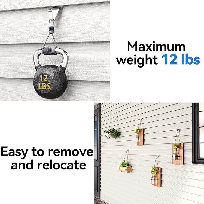 Vinyl Siding Hooks Hanger 10 Pack, Heavy Duty Siding Clips for Hanging on Patio, No-Hole Needed Stainless Steel Siding Hook to Decor Wreath Things for Horizontal Vinyl Siding