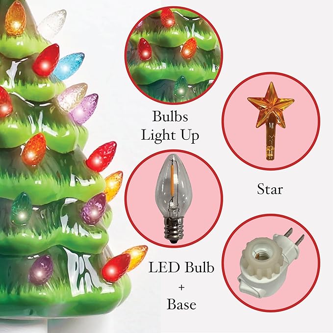 Milltown Merchants Ceramic Christmas Tree Night Light - Plugin Christmas Tree with Lights - Lighted Vintage Ceramic Tree - Mini Christmas Tree Decorative Night Light (Christmas Tree)
