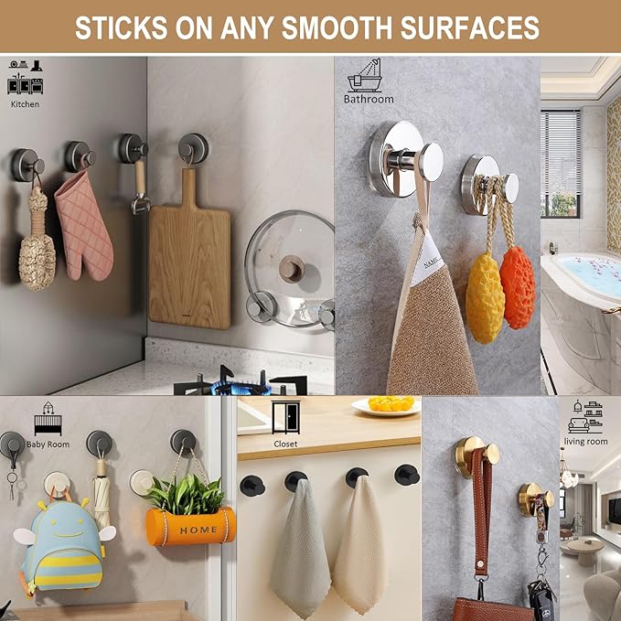 ZESLMG Chrome Suction Cup Hooks for Glass Window, Shower Hook for Inside Shower, Removable Towel Hooks for Bathroom Kitchen Wall Glass Door, Wreaths Loofah Suction Hook for Hanging, 2 Pack